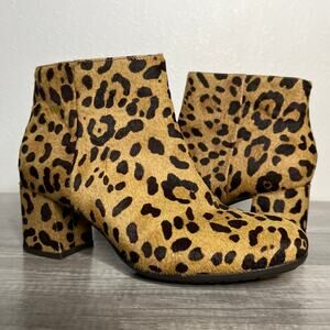 Earthies Calf Fur Leopard Animal Print Leather Apollo Boots Booties Size 7 1/2